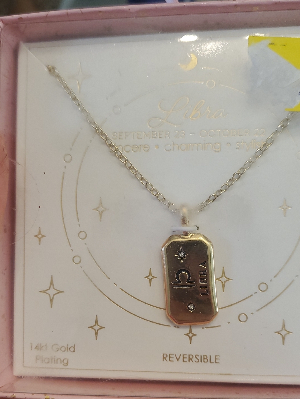 Libra Zodiac Pendant Necklace - Gold Tone 14kt Gold Plated